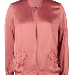 Boohoo Lottie Frill Detail Satin Bomber Rose Large NWT